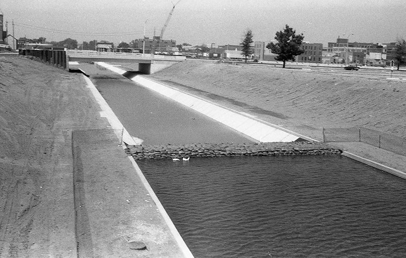 Taken during the canal reconstruction around 1988, this is looking north from about New York Street.