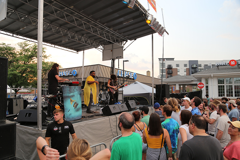 The Main Squeeze performed on the stage at the College Avenue end, near Chase Bank.