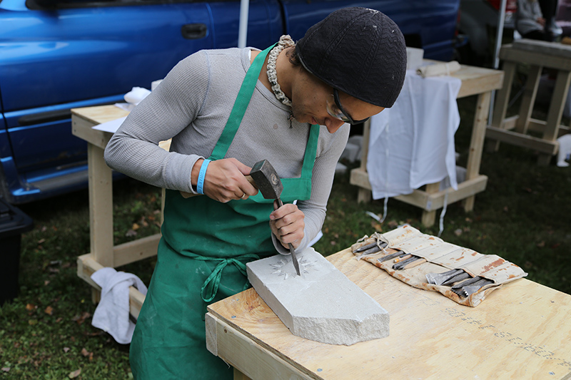 Limestone carving demonstration