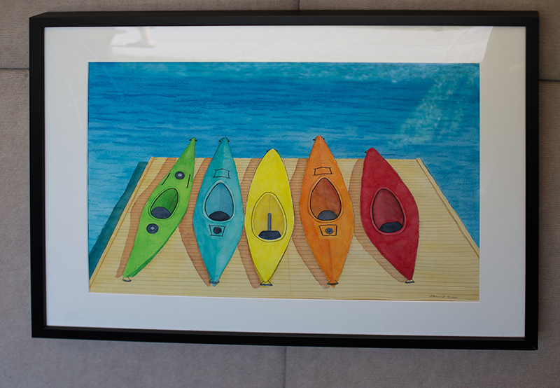 Watercolor boats by Howard Scott of South Bend. Howard recently discovered watercolor crayons. The resulting vivid colors inspired him to expand his art beyond his miniatures.