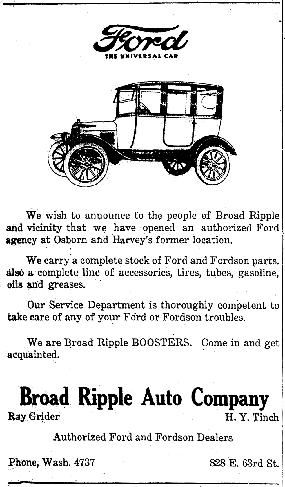 1913 ad for Broad Ripple Auto