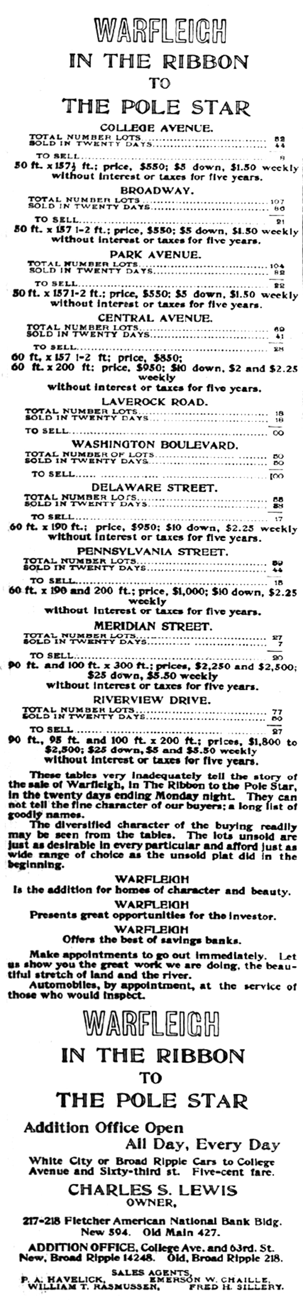 1911 - Warfleigh lots for sale ad