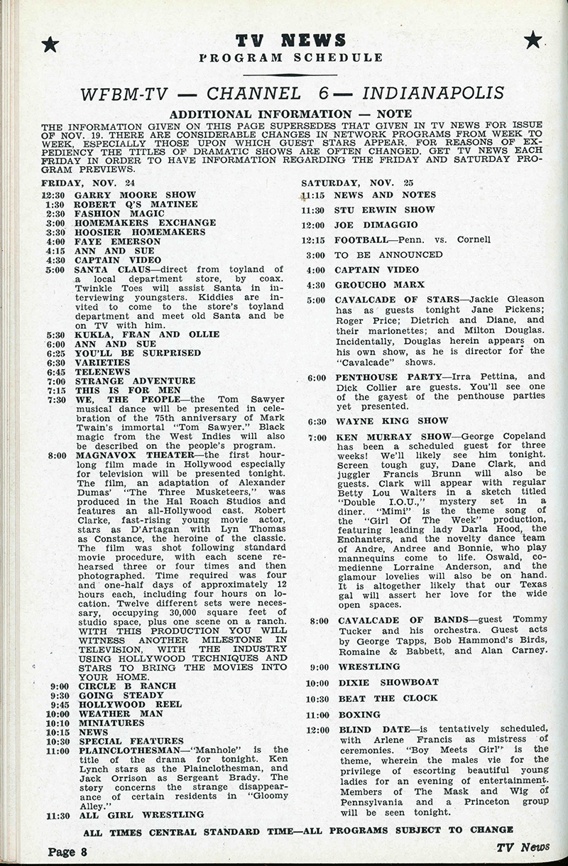 TV listings from 1950