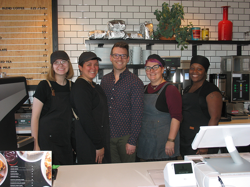 (L to R) Rin Earlywine, Gyalene Torres, Matthew Feltrop, Twinkle VanWinkle, and Shewanna Jackson at the Foundation Coffee Company.