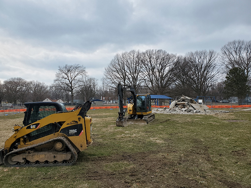 Removing the old splash park at Arsenal Park.