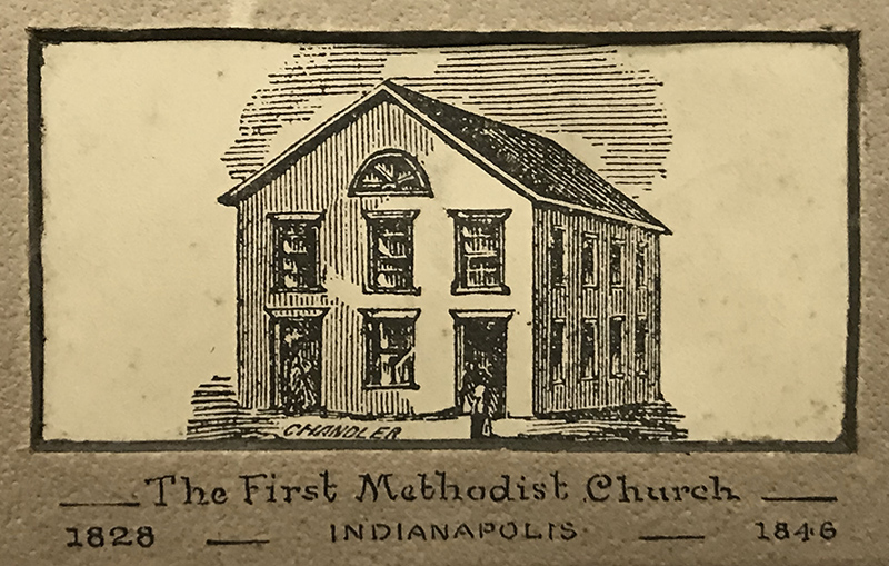 An early drawing of the First Methodist Church in Indianapolis. 