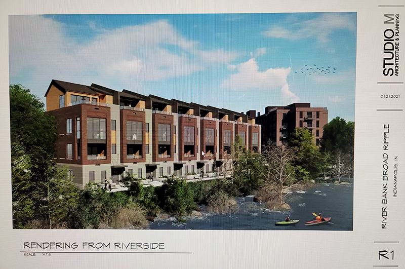 Rendering of river side of townhouse project