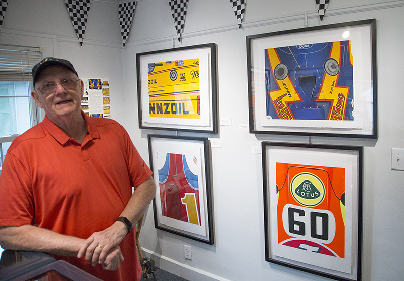 David O'Dell described his silkscreen techniques. Note the vibrant colors of the race cars.