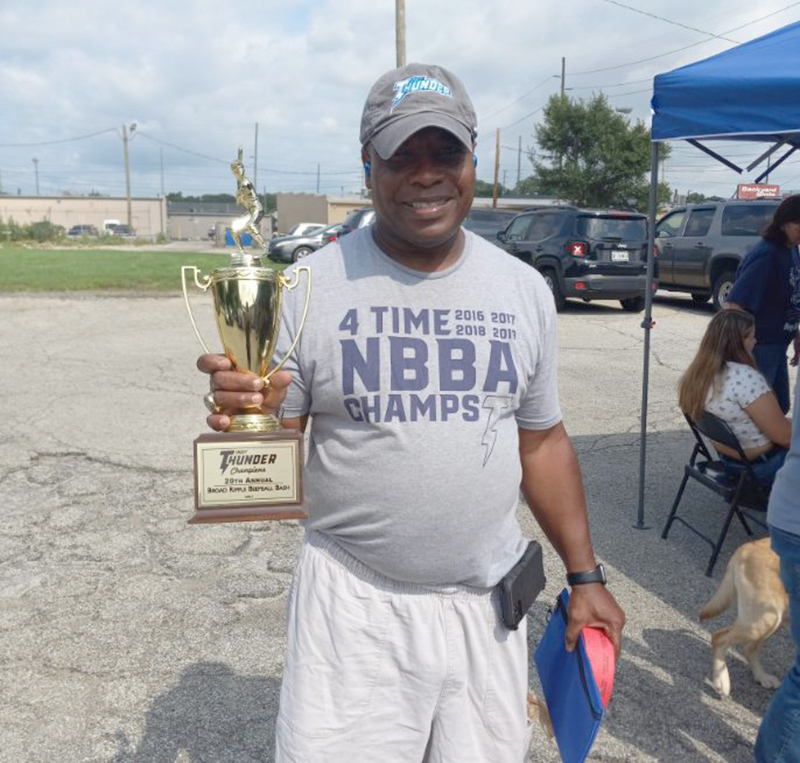 Darnell Booker with the trophy from the June 2021 Beepball Bonanza that was held at North Central High School.