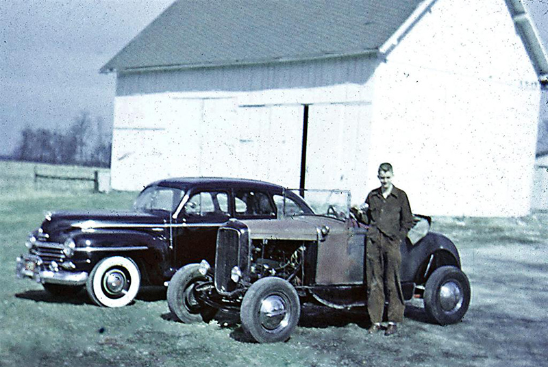 Glen Hague with his cars around 1949
