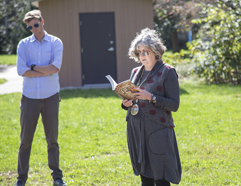 The <i>Gazette's</i> own Queen Bee Nora Spitznogle took her turn reading a passage at the park