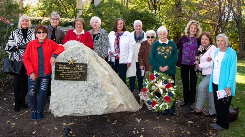 At bottom in red is Susie Skok, top row left to right is Janet Kuebler, Jane Jerman, State President Linda Harkleroad, BRGC President Phyllis Grzeskowiak, Wilma Borinstein, Betty Leverett, Donna Keller, Marty Phelan, Carole Schiller, Anna Marie Bruen, Mary Baker.