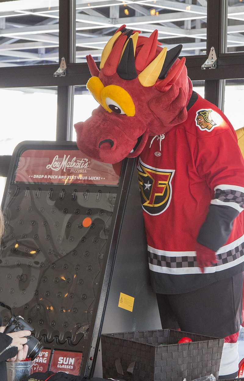 Nitro - the Indy Fuel mascot plays the swag game