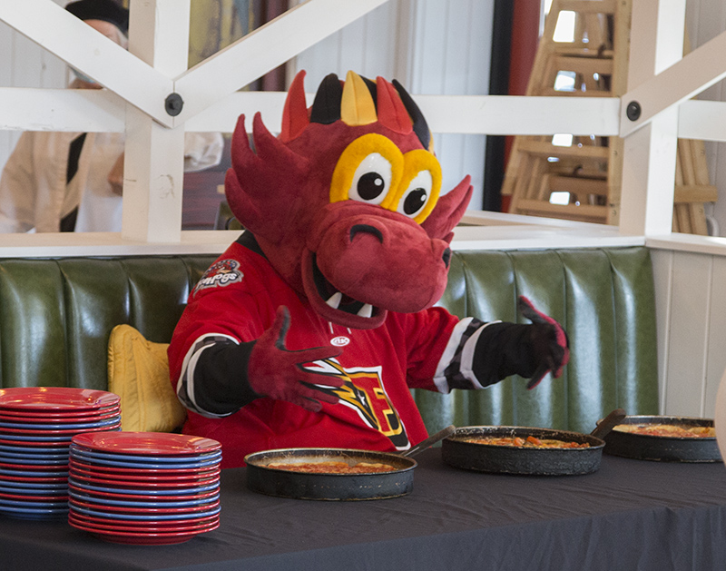 Nitro - the Indy Fuel mascot enjoys the pies