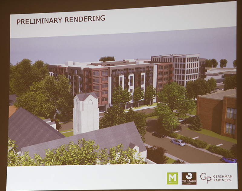 Rendering viewed from atop Broad Ripple Methodist Church