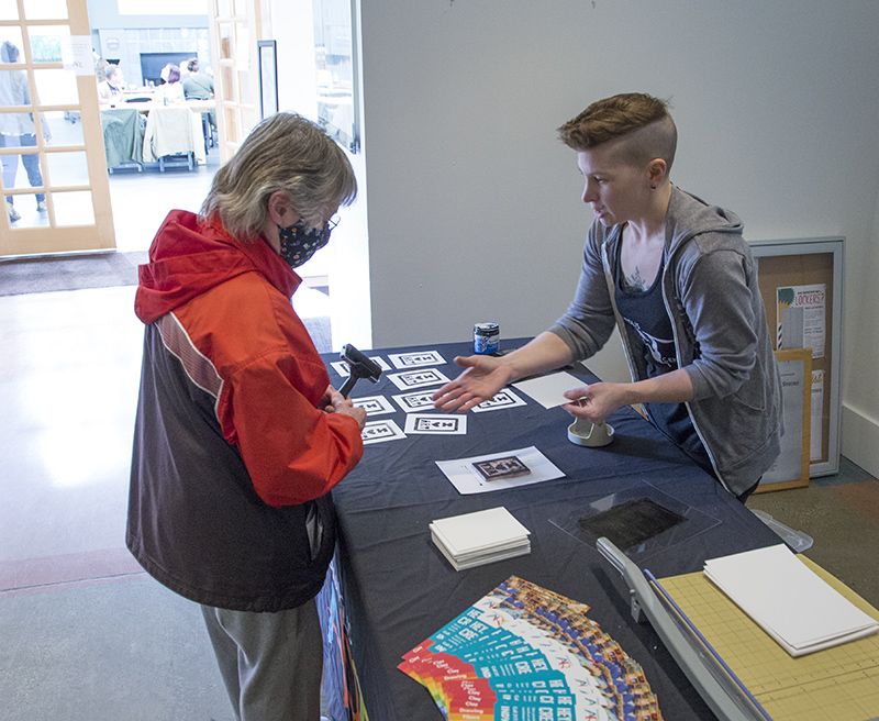 Block printing under the instruction of Shannon Bennett