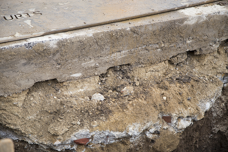 The old streetcar ties were down a foot or more (the notches are all that remains)