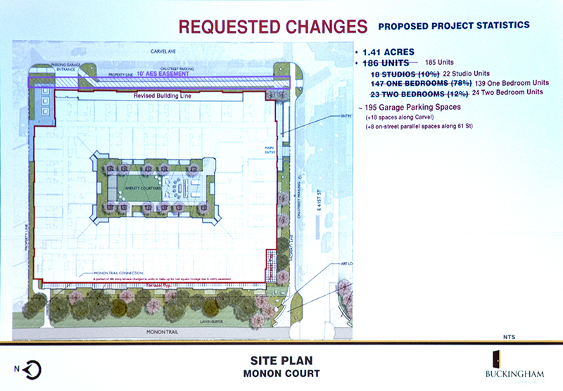 Petitioner's building layout diagram showing the 10 foot easement at the top along Carvel.