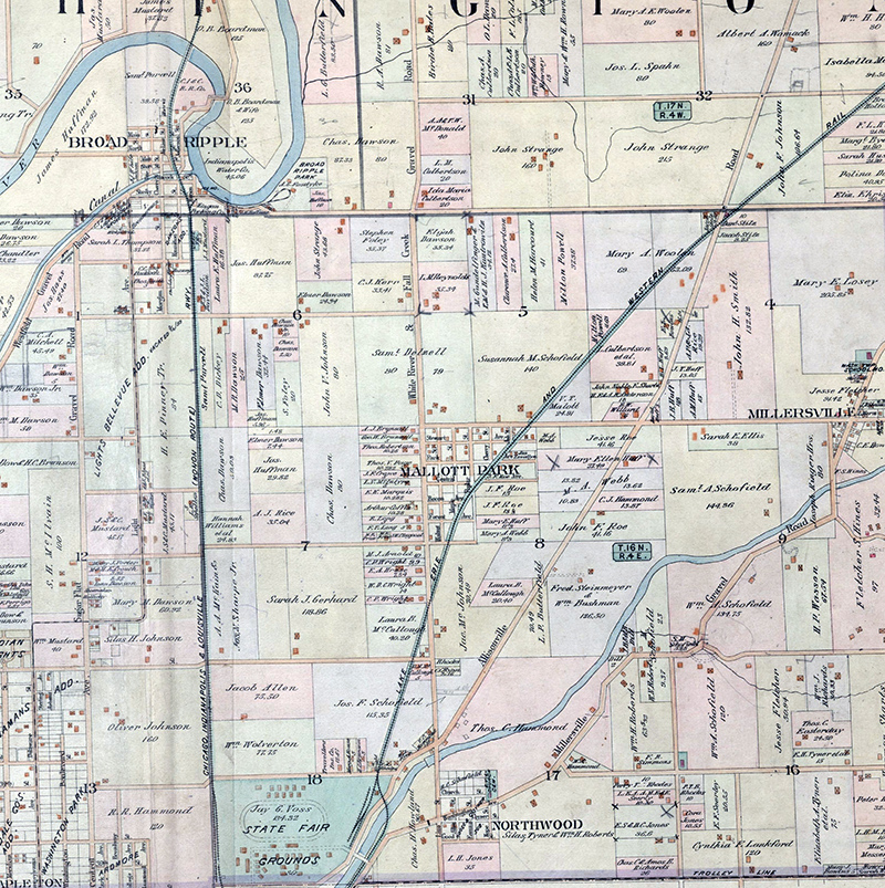 The 1904 Baist map show Mallott (Malott) Park to the southeast of Broad Ripple
