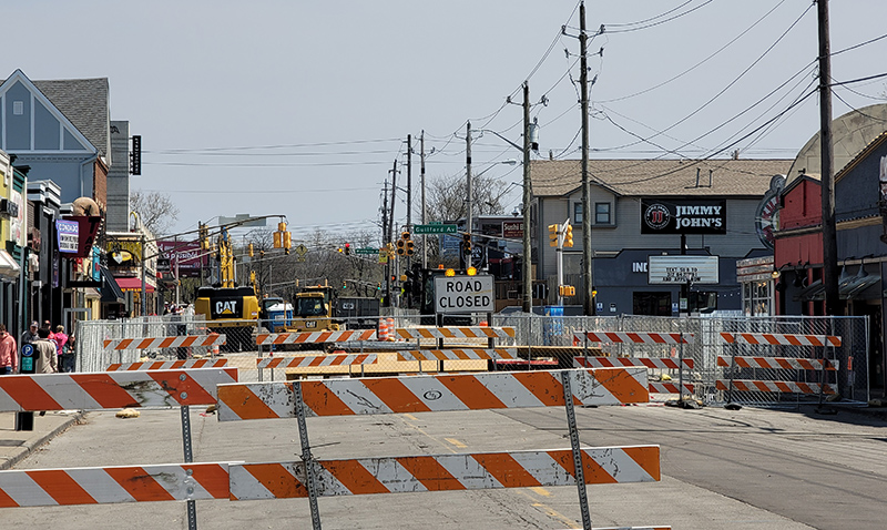 In Phase 2A the street is open from College to the alley between Carrollton and Guilford.