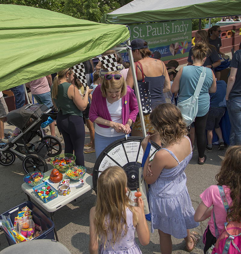 Spinning for prizes at the Indianapolis Public Library tent
