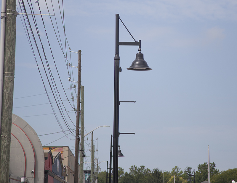 The new decorative street lights have built-in banner hangers