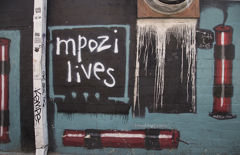A new tribute to Mpozi on the wall of the Alley Cat Lounge, 6267 Carrollton Avenue [H4 on map].