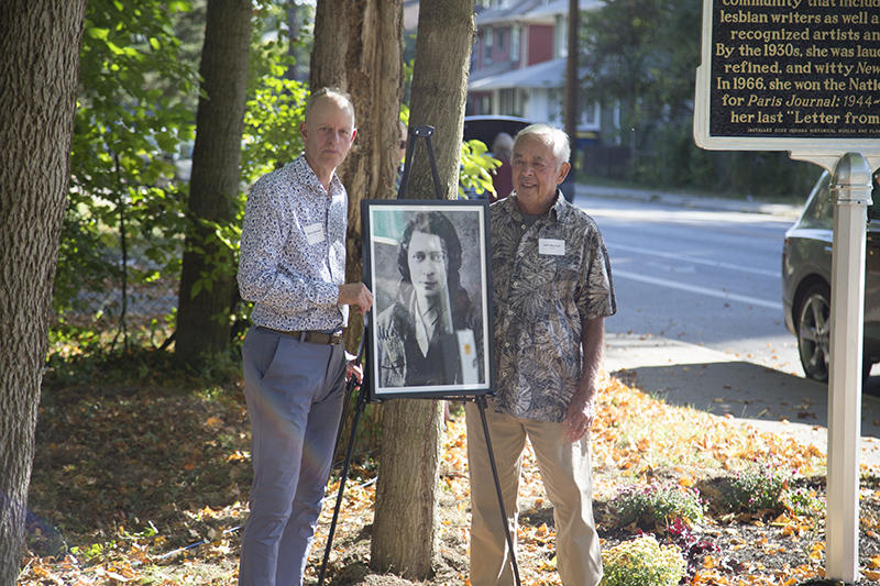 Bruce Buchanan and John Monhoff with a photo of Janet Flanner