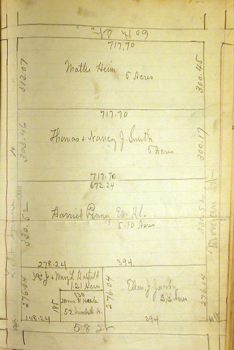 The map included in the Town Minutes book. Note the street name changes, included Kessler shown as 58th Street