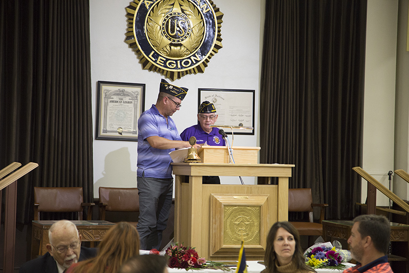 Post Commander Pete Holtz and 1st Vice Commander and Chaplain Andrew Dodge prepare to open the meeting