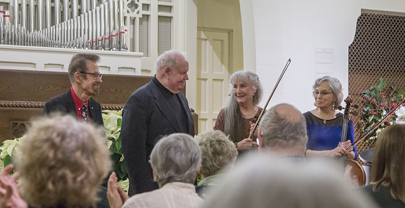 The musicians are (L to R) Dave Graf, Greg Gibson, Lynn Denne, and Polina Umansky.