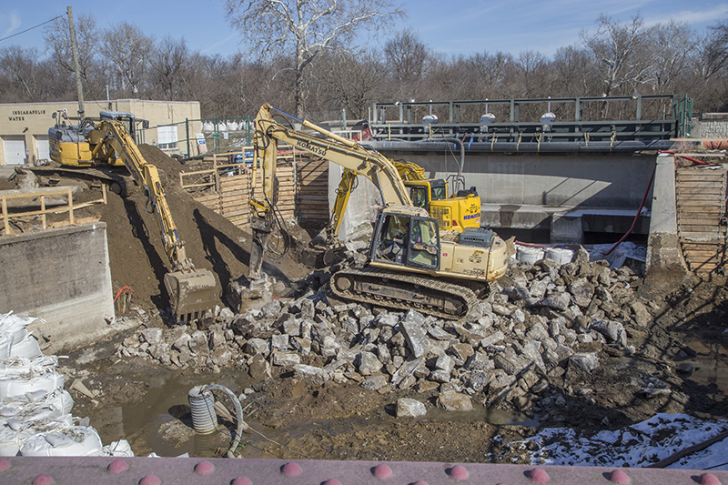 The new canal gates can be seen behind the construction work
