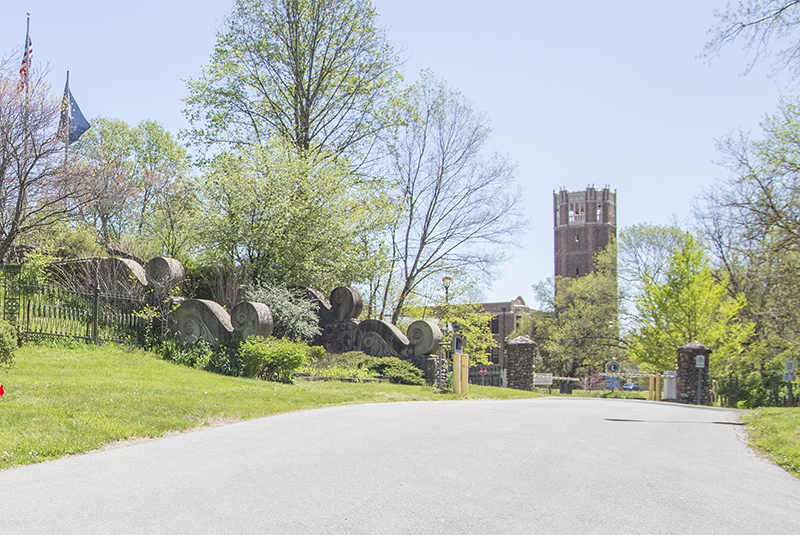 The school tower as seen from College Avenue