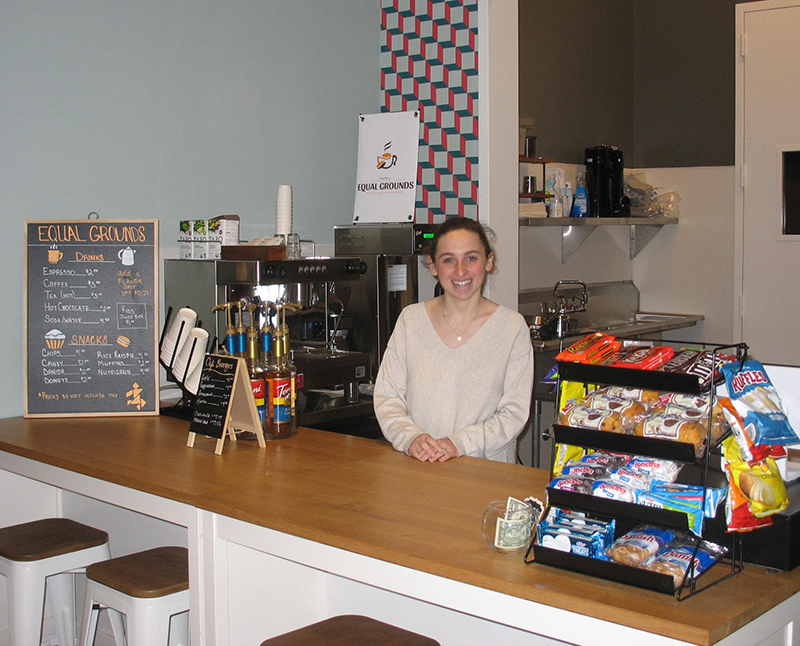 Katie Warshawsky at Equal Grounds Cafe located in the Indiana Arts Center. She is also a recreational therapist at Tangram.