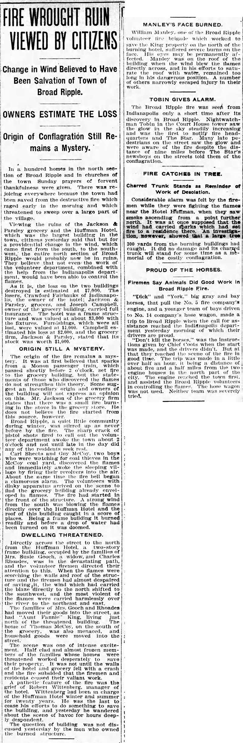 The account of the hotel fire in the papers
