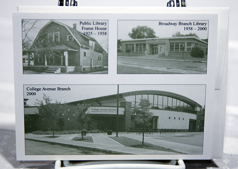 A note card showing all of the College Branch Library locations
