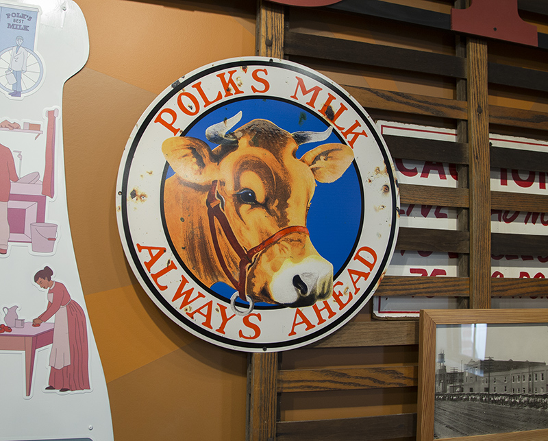 Many artifacts and photos line the walls from the time that Polk Dairy was in the neighborhood