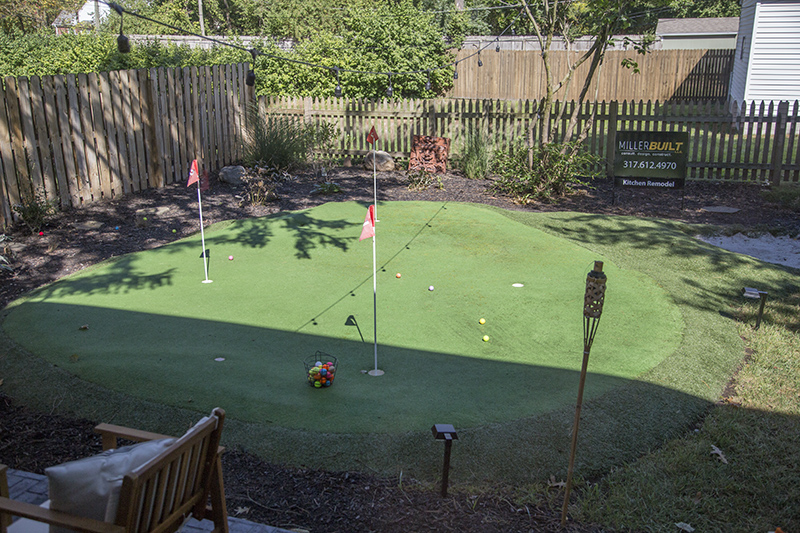 A putting green replicating the 18th hole at St. Andrews golf course in Scotland