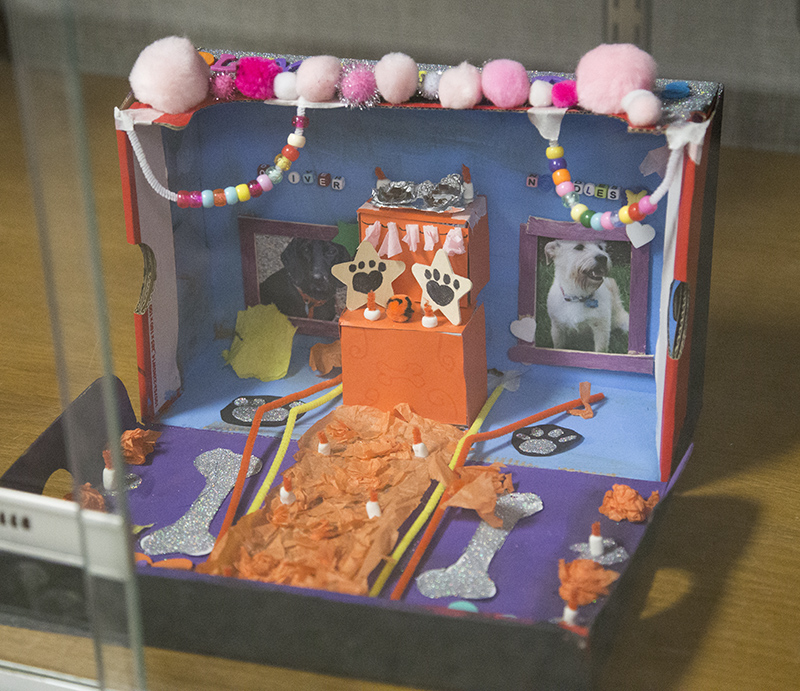 Some student art displayed in the hall