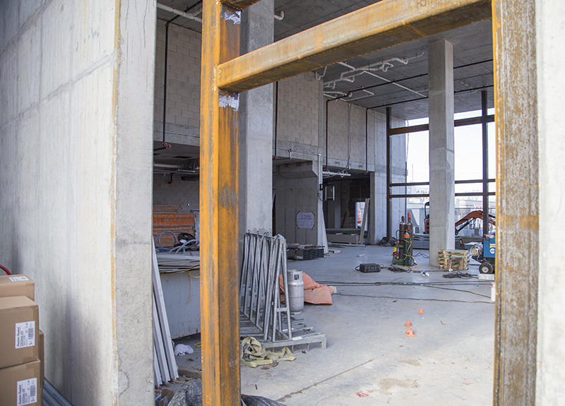 The spot for a future restaurant on the northeast corner of the ground floor