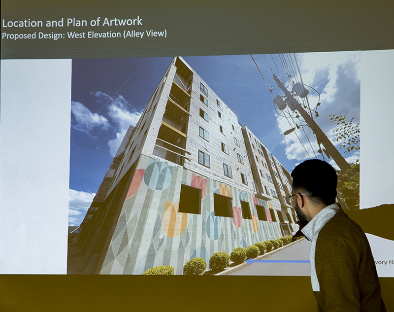 A rendering of the alley side with the mural