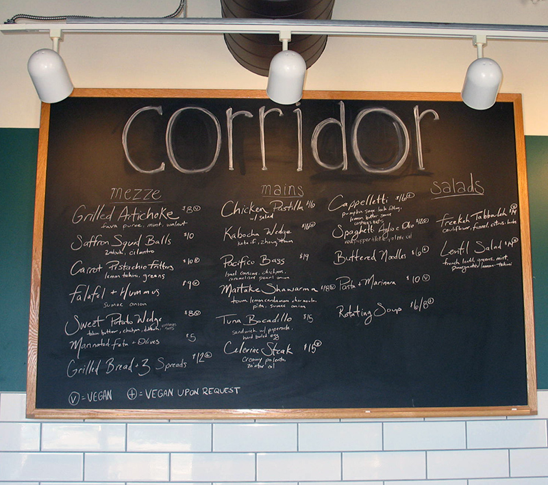 A recent menu at Corridor. 
