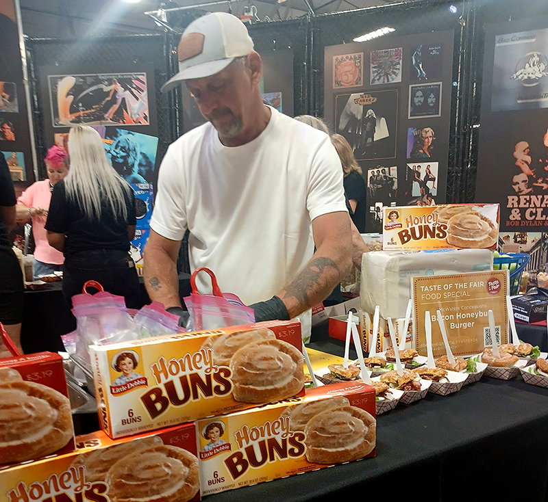 Bacon Honeybun Burger at the State Fair food media preview event