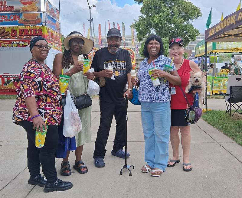 The Big Hearts LLC group. L-R Sharon, Della,(Donald), Vivian (CEO),and Peggy with Benji. They brought one of their clients, Donald.