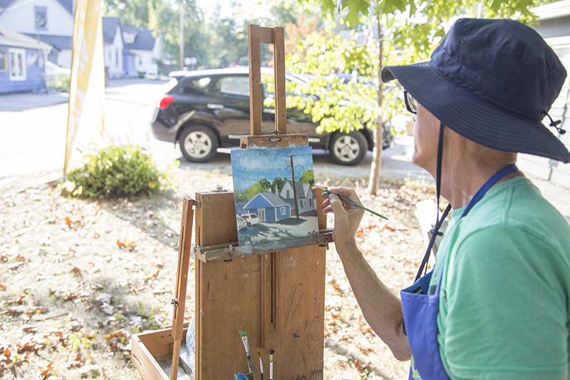 Plein air painting (of Rene's Bakery) by Paul Diebold at The Source, 6528 Cornell Avenue [C5 on <a href=