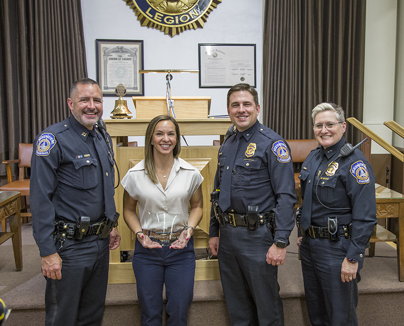 (L-R) North District Captain Shane Foley, North District Violent Crimes Task Force (VCTF) Gun Detective Tiffany Rand, North District Commander Matthew Thomas, & Deputy Chief of Operations Tanya Terry