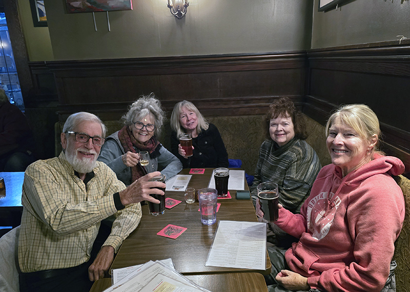 Rick Brown, Chris Carlson, Janet Kleinschmidt, Susie Neal, and Judy Weerts Hall at the Brewpub