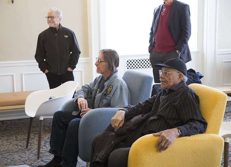 Seated: Indiana musicians Greg Ziesemer (The Spirtles) and Al Finnell.