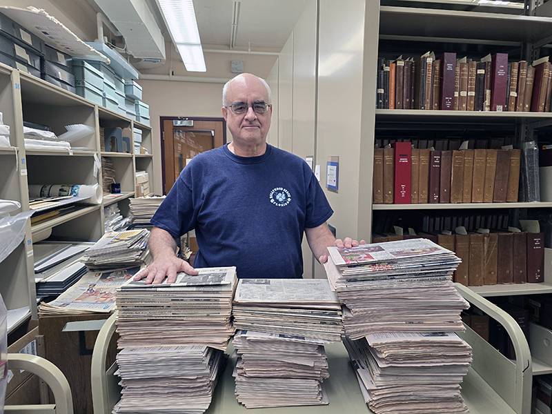 Your editor with the complete set of Broad Ripple Gazettes (394 issues!)