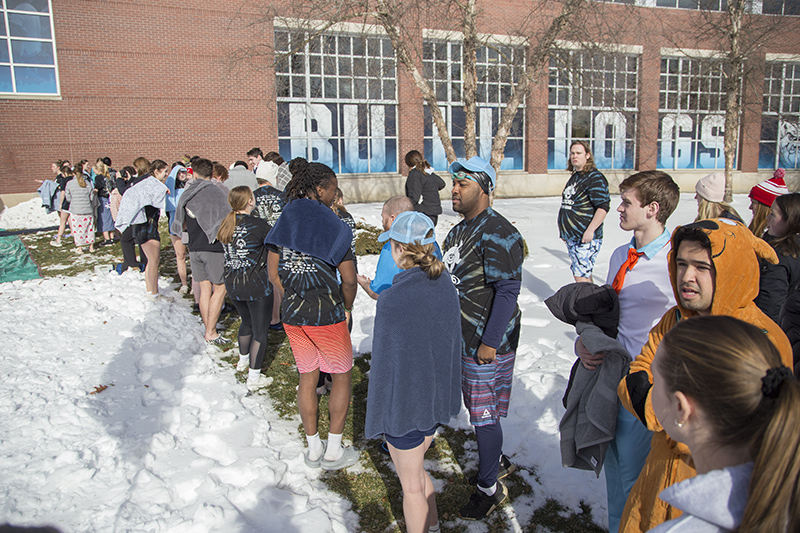 The front of the line was mostly students